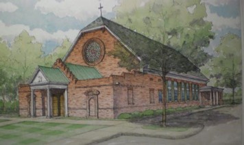 pastel of new church building